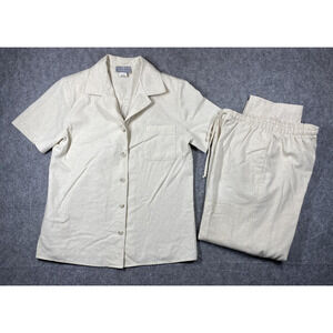 Jaclyn Smith Studio Shirt Pants Set Womens Small Linen Blend Short Sleeve